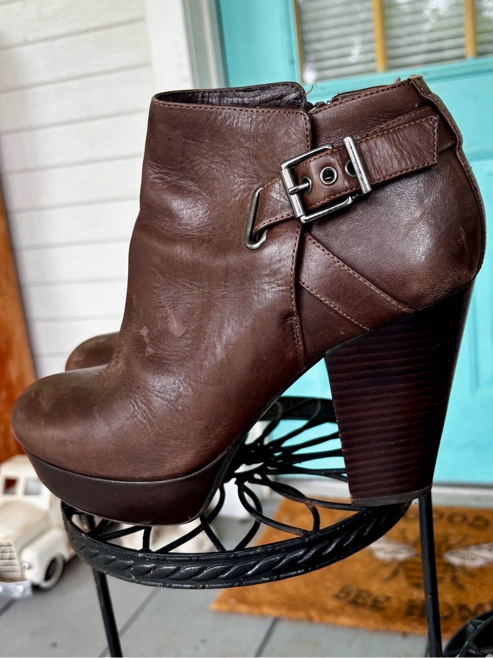 Gianni Bini Dark Brown Leather Ankle Boot with Buckle